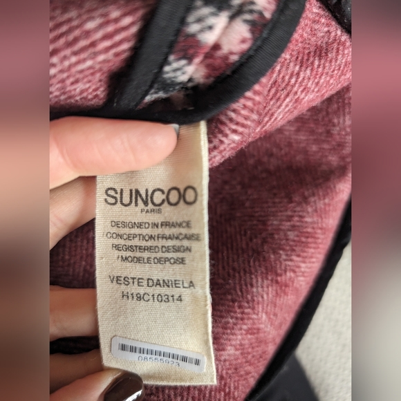 Suncoo pink and brown check jacket, size 0 - Picture 3 of 8